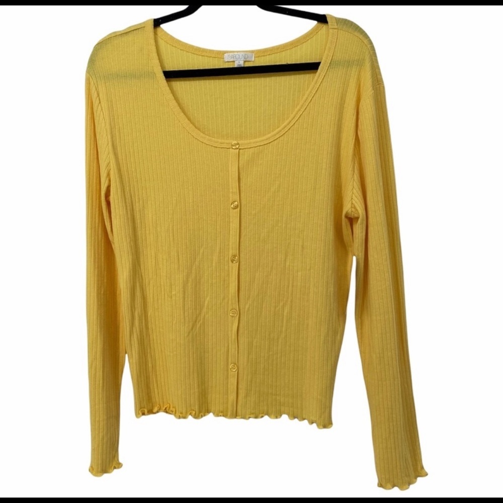 Abound Light Yellow Ribbed V Neck Button Up Knit Top